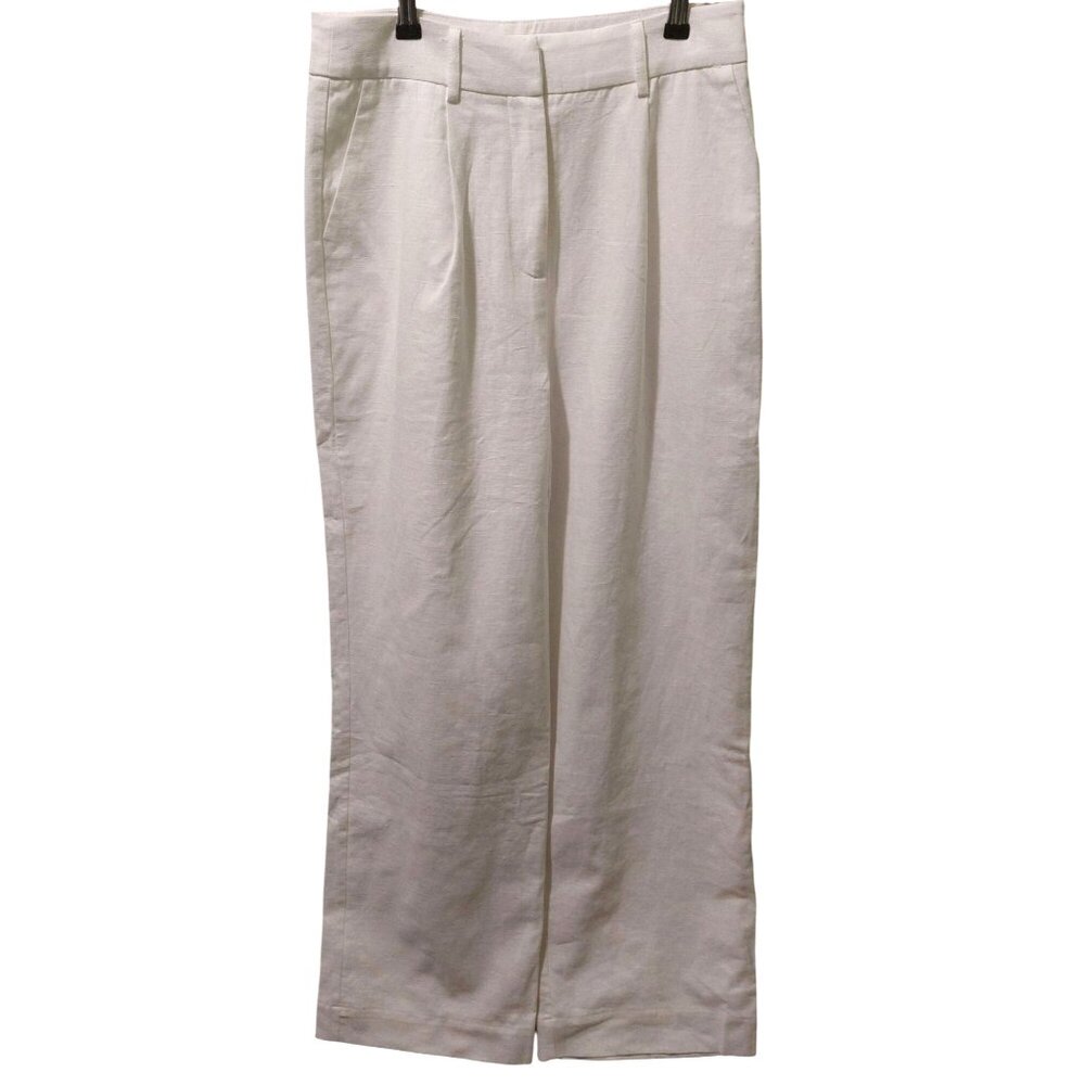 NWT Commense Womens White Linen-Blend Wide Leg Pants Small~Pockets~Spring~Summer